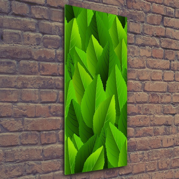 Cuadro decorativo en acrílico brillante vertical hojas verdes