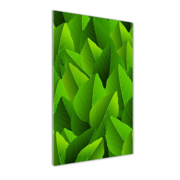 Cuadro decorativo en acrílico brillante vertical hojas verdes