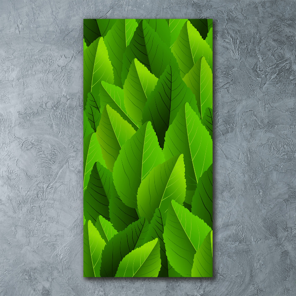 Cuadro decorativo en acrílico brillante vertical hojas verdes