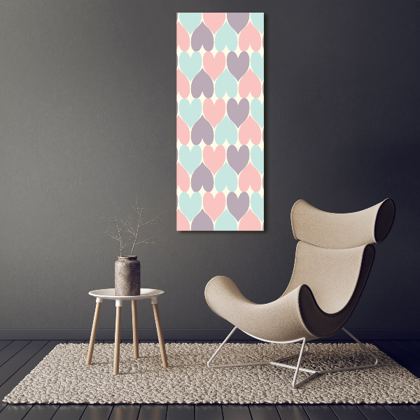 Cuadro decorativo en acrílico brillante vertical Corazones de colores