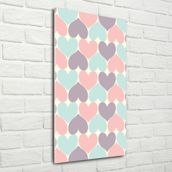 Cuadro decorativo en acrílico brillante vertical Corazones de colores