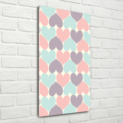 Cuadro decorativo en acrílico brillante vertical Corazones de colores