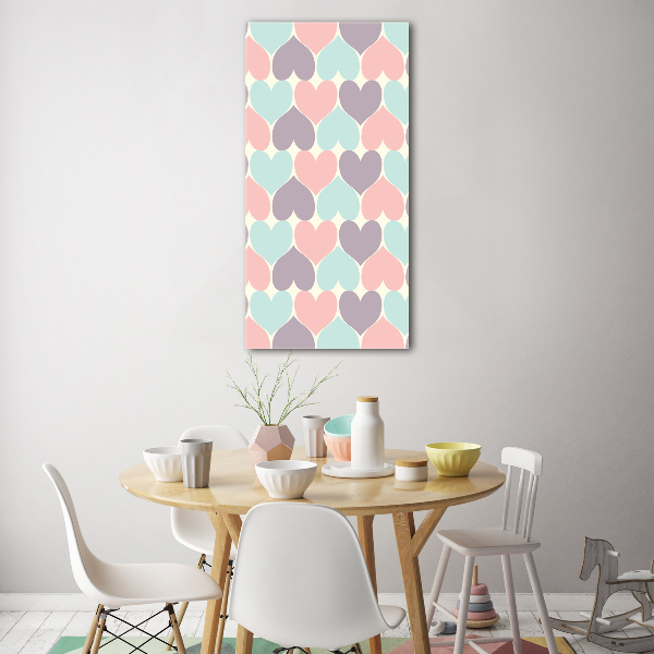 Cuadro decorativo en acrílico brillante vertical Corazones de colores