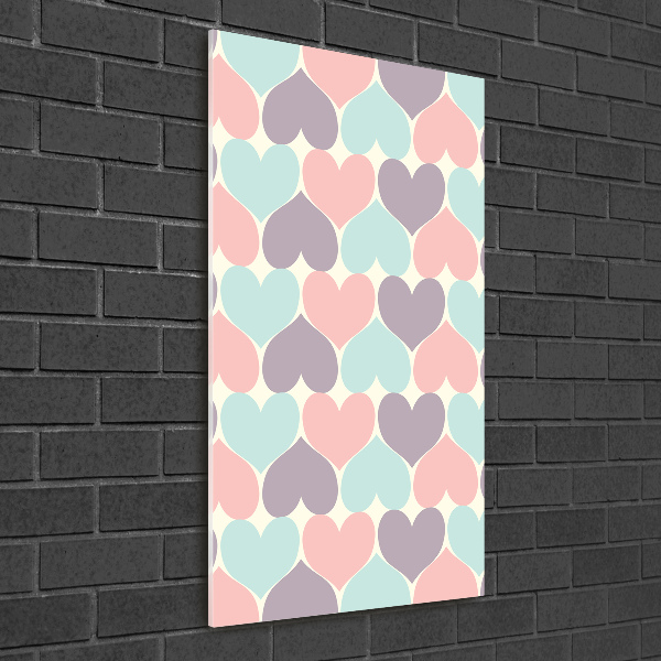 Cuadro decorativo en acrílico brillante vertical Corazones de colores