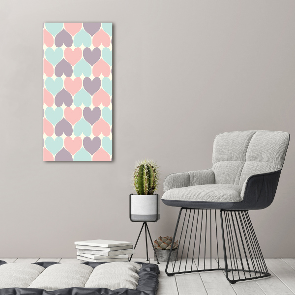 Cuadro decorativo en acrílico brillante vertical Corazones de colores