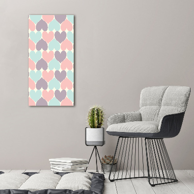Cuadro decorativo en acrílico brillante vertical Corazones de colores