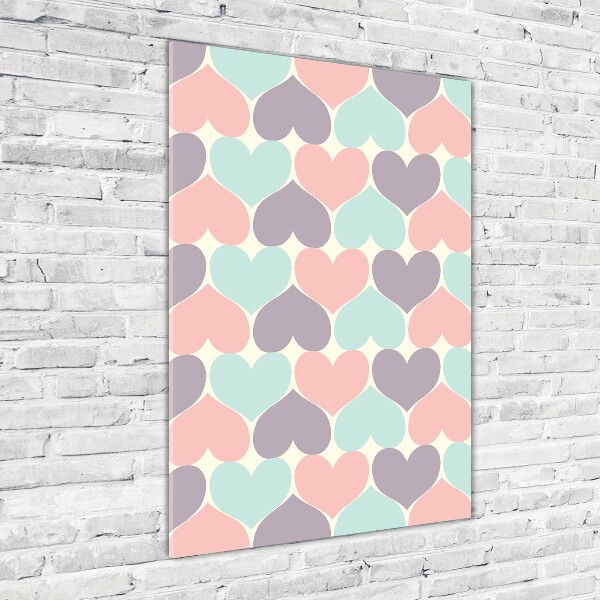Cuadro decorativo en acrílico brillante vertical Corazones de colores