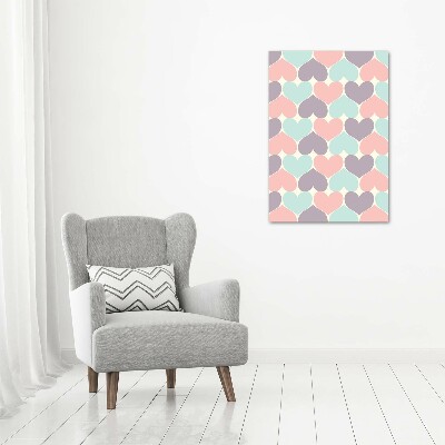 Cuadro decorativo en acrílico brillante vertical Corazones de colores