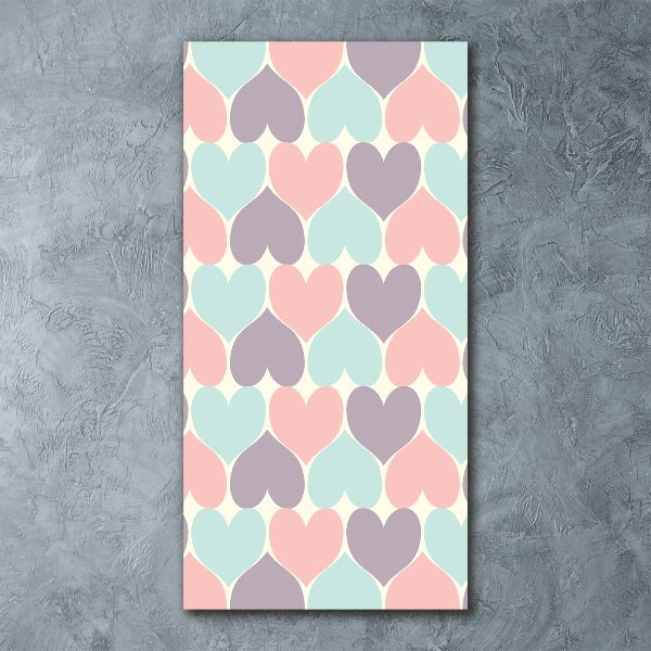Cuadro decorativo en acrílico brillante vertical Corazones de colores