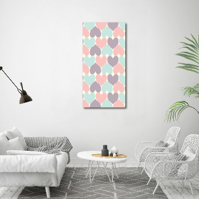 Cuadro decorativo en acrílico brillante vertical Corazones de colores