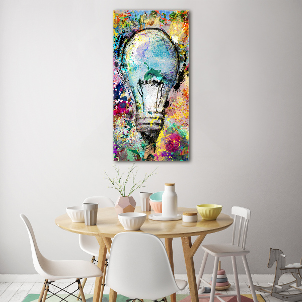 Cuadro de metacrilato moderno efecto cristal vertical Bombilla de colores