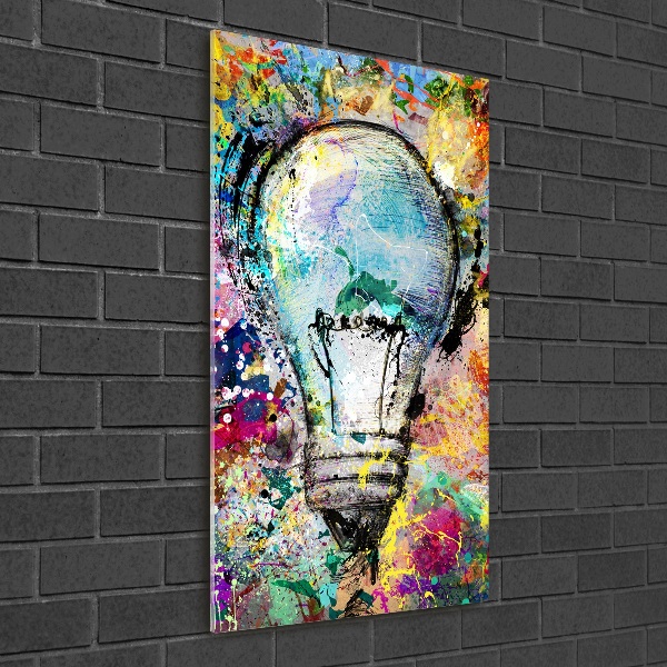 Cuadro de metacrilato moderno efecto cristal vertical Bombilla de colores