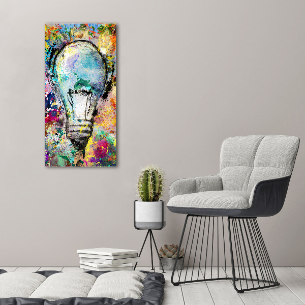 Cuadro de metacrilato moderno efecto cristal vertical Bombilla de colores