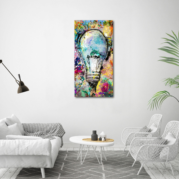 Cuadro de metacrilato moderno efecto cristal vertical Bombilla de colores