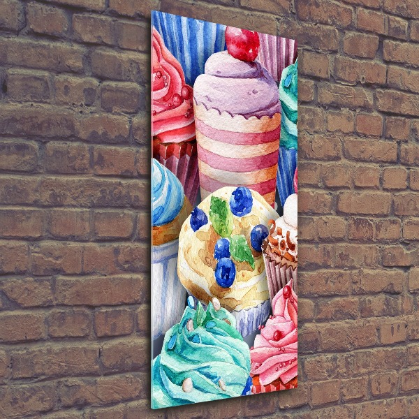 Cuadro decorativo en acrílico brillante vertical Cupcakes coloridos