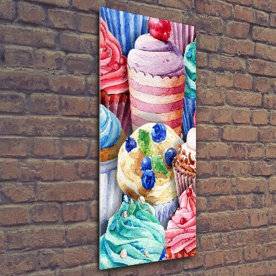 Cuadro decorativo en acrílico brillante vertical Cupcakes coloridos