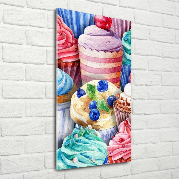 Cuadro decorativo en acrílico brillante vertical Cupcakes coloridos