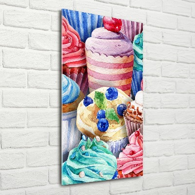 Cuadro decorativo en acrílico brillante vertical Cupcakes coloridos