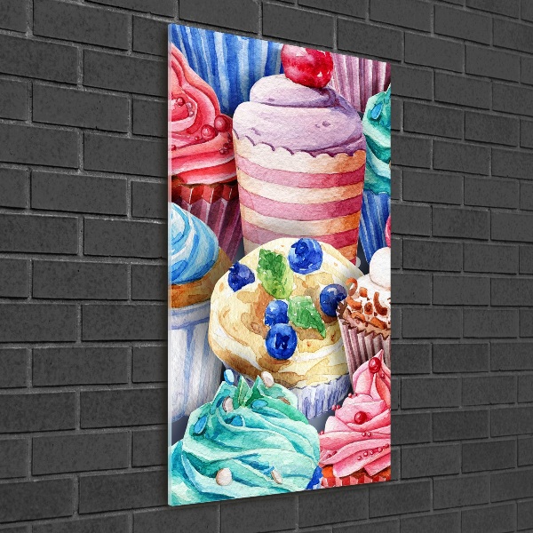 Cuadro decorativo en acrílico brillante vertical Cupcakes coloridos