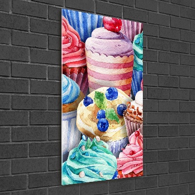 Cuadro decorativo en acrílico brillante vertical Cupcakes coloridos