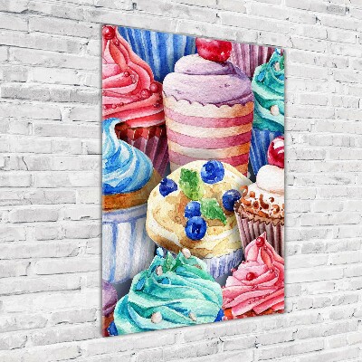 Cuadro decorativo en acrílico brillante vertical Cupcakes coloridos