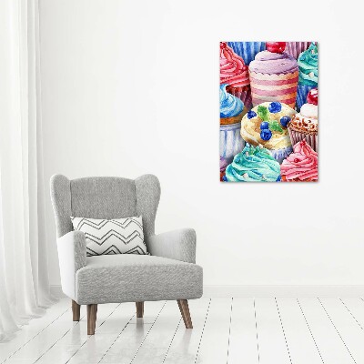 Cuadro decorativo en acrílico brillante vertical Cupcakes coloridos