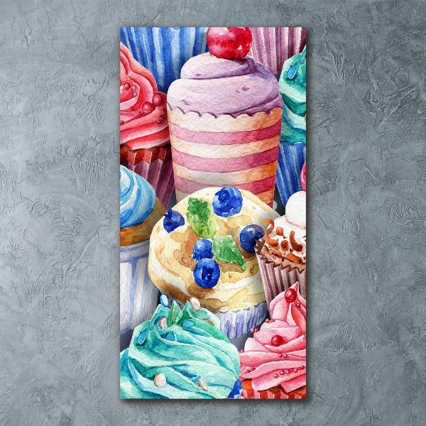 Cuadro decorativo en acrílico brillante vertical Cupcakes coloridos
