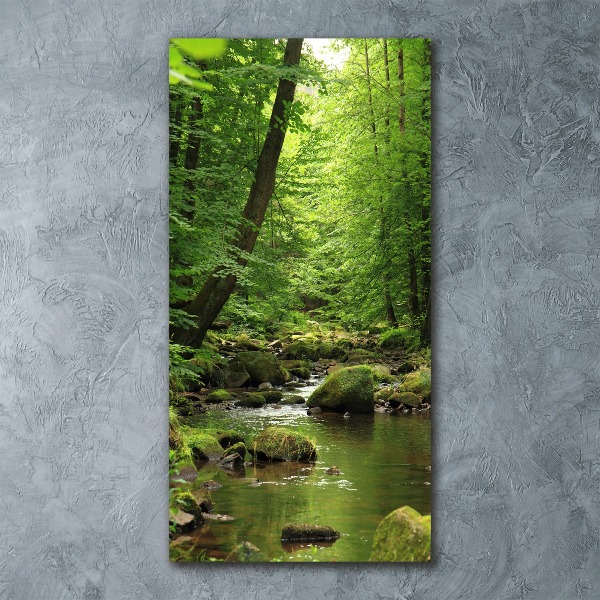 Cuadro decorativo en acrílico brillante vertical Río en el bosque