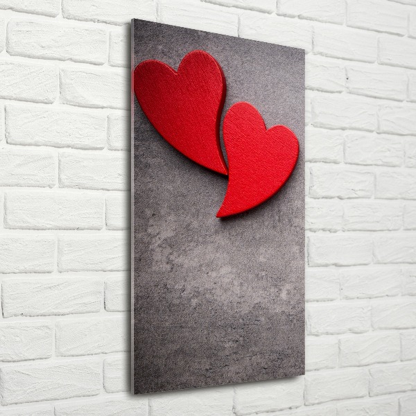 Cuadro de metacrilato vertical Corazones rojos