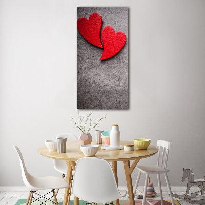 Cuadro de metacrilato vertical Corazones rojos