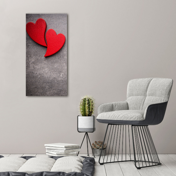 Cuadro de metacrilato vertical Corazones rojos