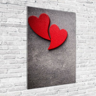 Cuadro de metacrilato vertical Corazones rojos