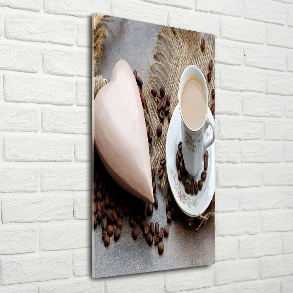 Cuadro decorativo en acrílico brillante vertical Café y corazón