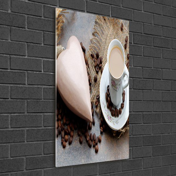 Cuadro decorativo en acrílico brillante vertical Café y corazón