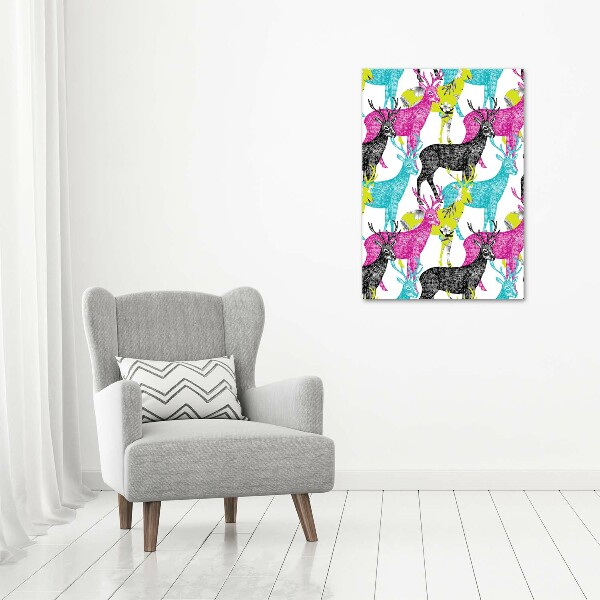 Cuadro decorativo en acrílico brillante vertical Ciervos coloridos