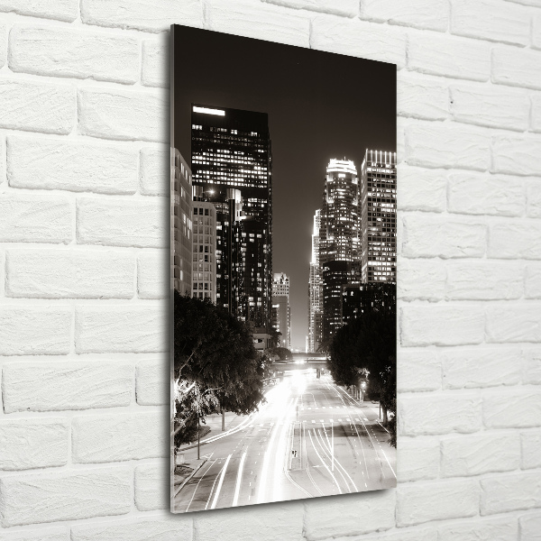Cuadro de metacrilato moderno efecto cristal vertical Los Ángeles de noche