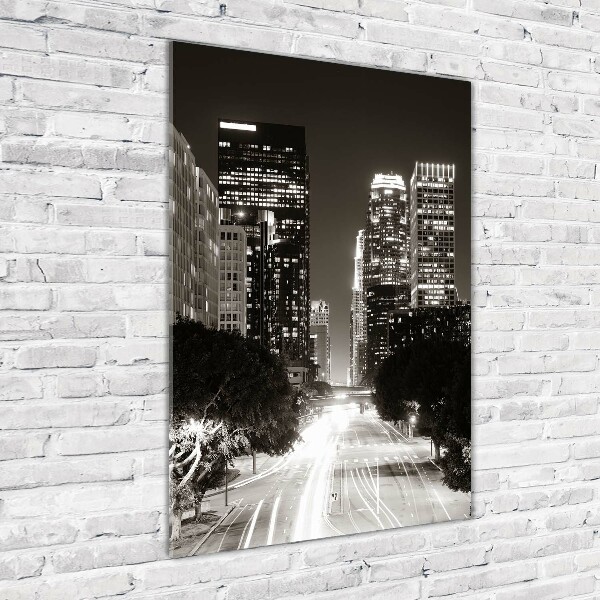 Cuadro de metacrilato moderno efecto cristal vertical Los Ángeles de noche