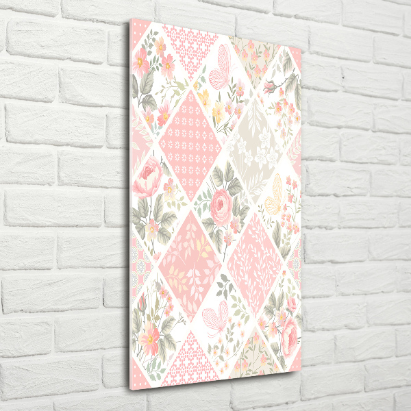 Cuadro decorativo en acrílico brillante vertical Patrón floral