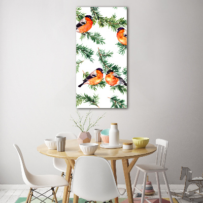 Cuadro de metacrilato vertical Petirrojo y coníferas
