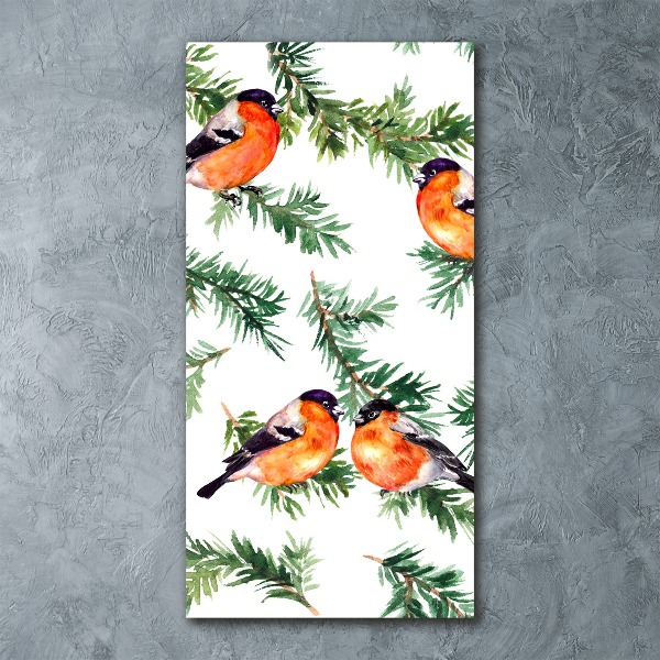 Cuadro de metacrilato vertical Petirrojo y coníferas