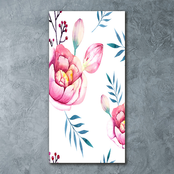 Cuadro de metacrilato moderno efecto cristal vertical Peonías
