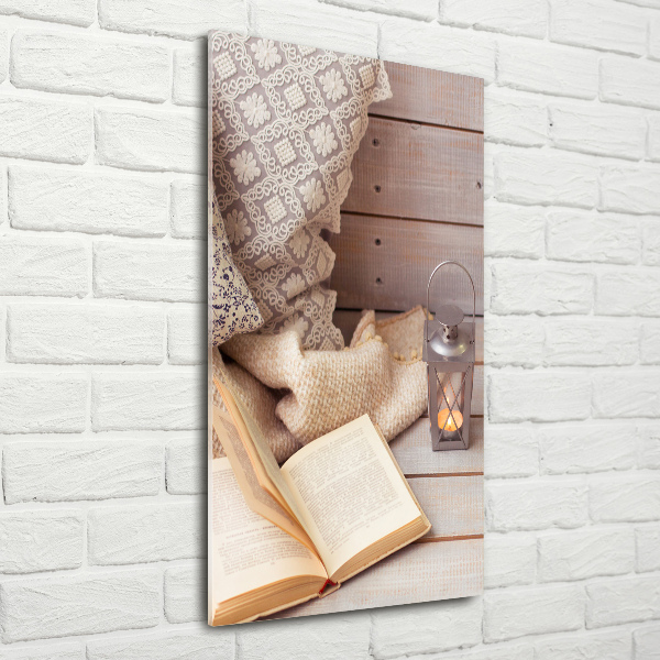 Cuadro decorativo en acrílico brillante vertical Relajarse con un libro