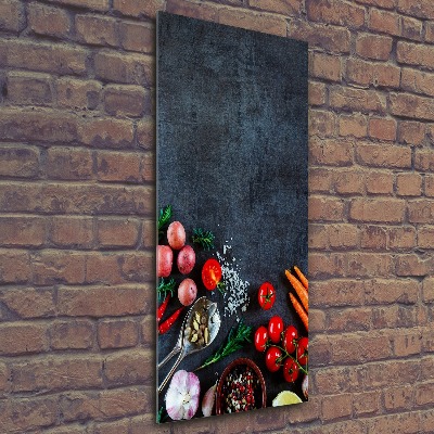 Cuadro de metacrilato moderno efecto cristal vertical Verduras y especias