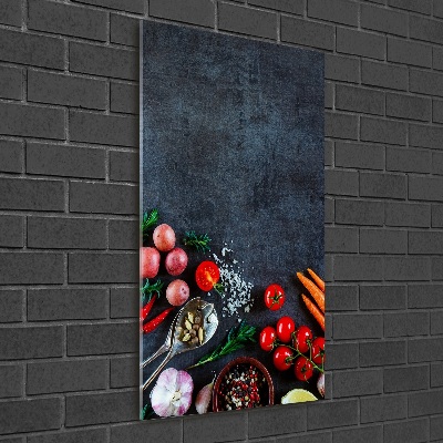 Cuadro de metacrilato moderno efecto cristal vertical Verduras y especias