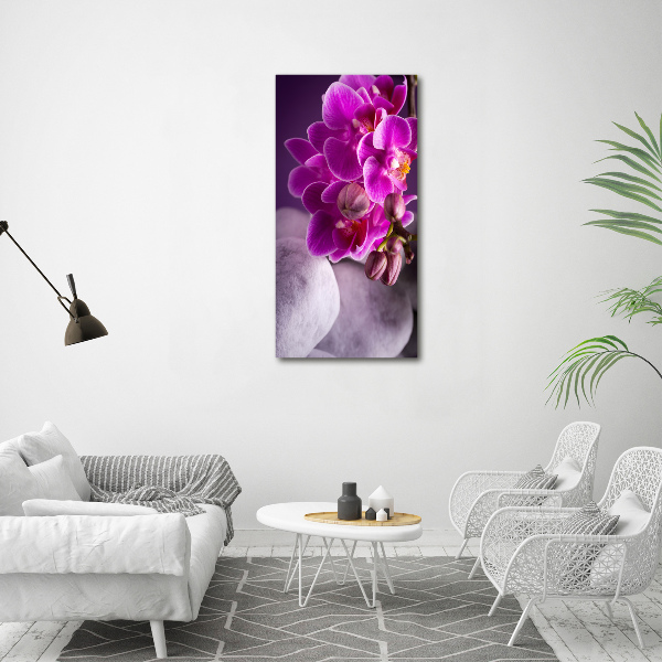 Cuadro de metacrilato moderno efecto cristal vertical Orquídea rosa