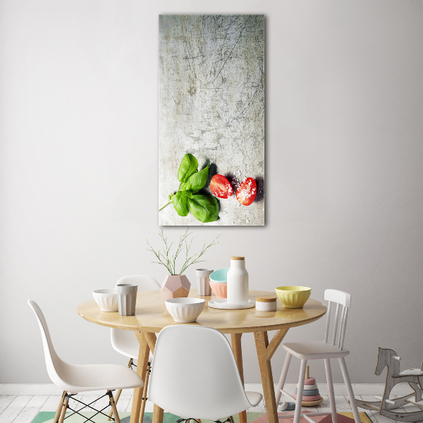 Cuadro de metacrilato vertical Tomates y albahaca