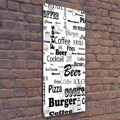 Cuadro de metacrilato moderno efecto cristal vertical Menú del restaurante