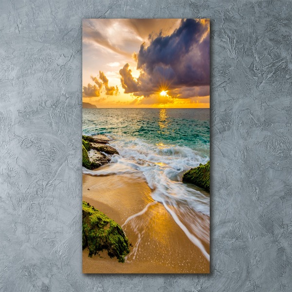 Cuadro decorativo en acrílico brillante vertical Mar al atardecer