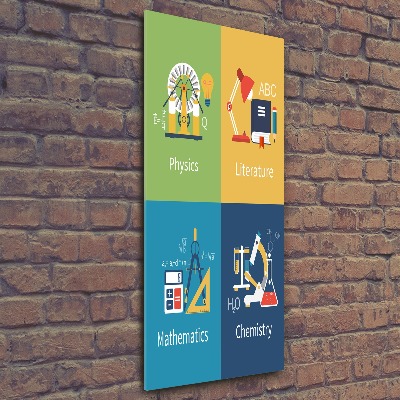 Cuadro de metacrilato moderno efecto cristal vertical Asignaturas escolares