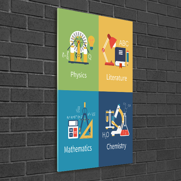 Cuadro de metacrilato moderno efecto cristal vertical Asignaturas escolares